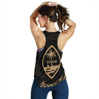 Guam Polynesian Women's Racerback Tank - Gold Tribal Wave - Polynesian Pride