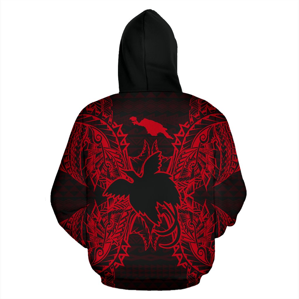 Papua New Guinea Polynesian All Over Zip up Hoodie Map Red - Polynesian Pride