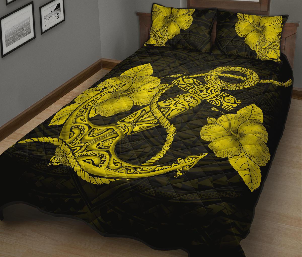 Anchor Poly Tribal Quilt Bed Set Yellow - Polynesian Pride