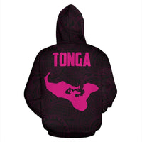 Tonga Polynesian Zip up Hoodie Tonga Coat of Arms In Turtle Map Pink - Polynesian Pride