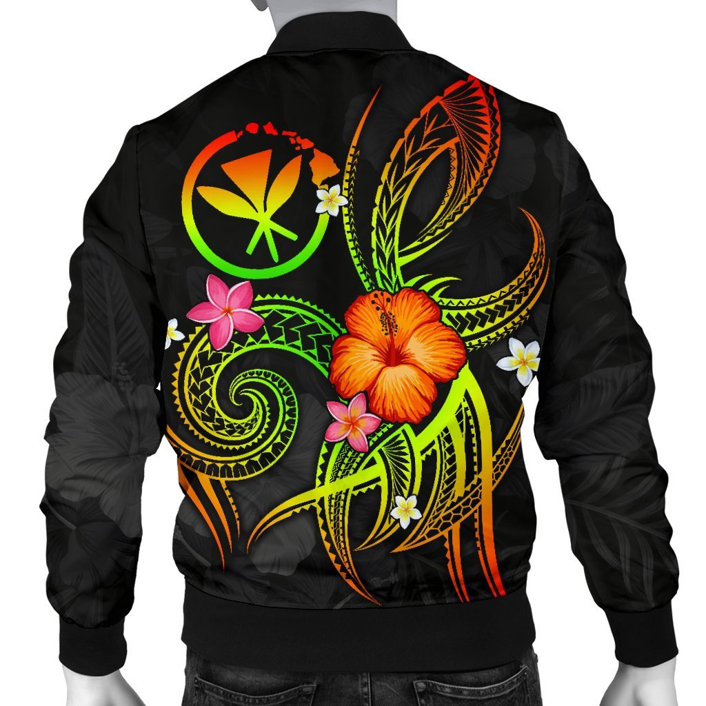 Polynesian Hawaii Men's Bomber Jacket - Legend of Kanaka Maoli (Reggae) - Polynesian Pride