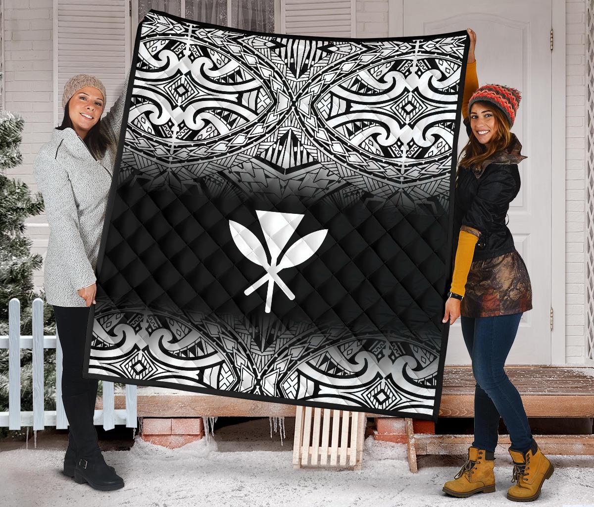 Hawaii Premium Quilt - White Kanaka Maoli Polynesian Tattoo & Black Frog - Polynesian Pride