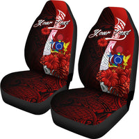 Cook Islands Polynesian Custom Personalised Car Seat Covers - Coat Of Arm With Hibiscus - Polynesian Pride