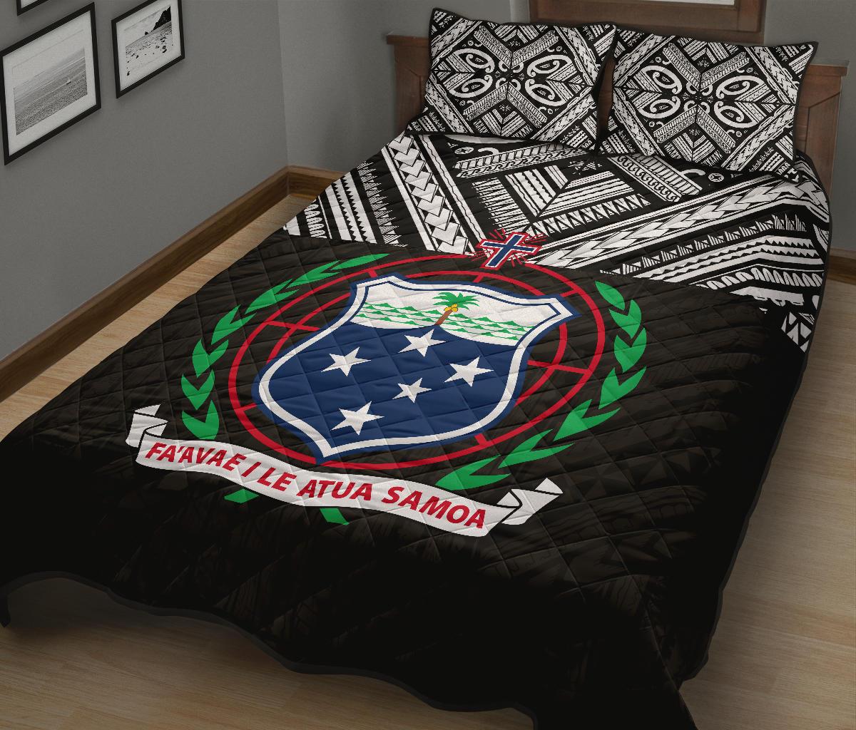 Samoa Polynesian Polynesian Quilt Bed Set - Samoa Coat Of Arms Black Version - Polynesian Pride