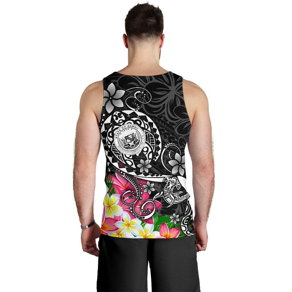 Hawaii Polynesian Men's Tank Top - Hawaii Seal With Turtle Plumeria (Black) - Polynesian Pride