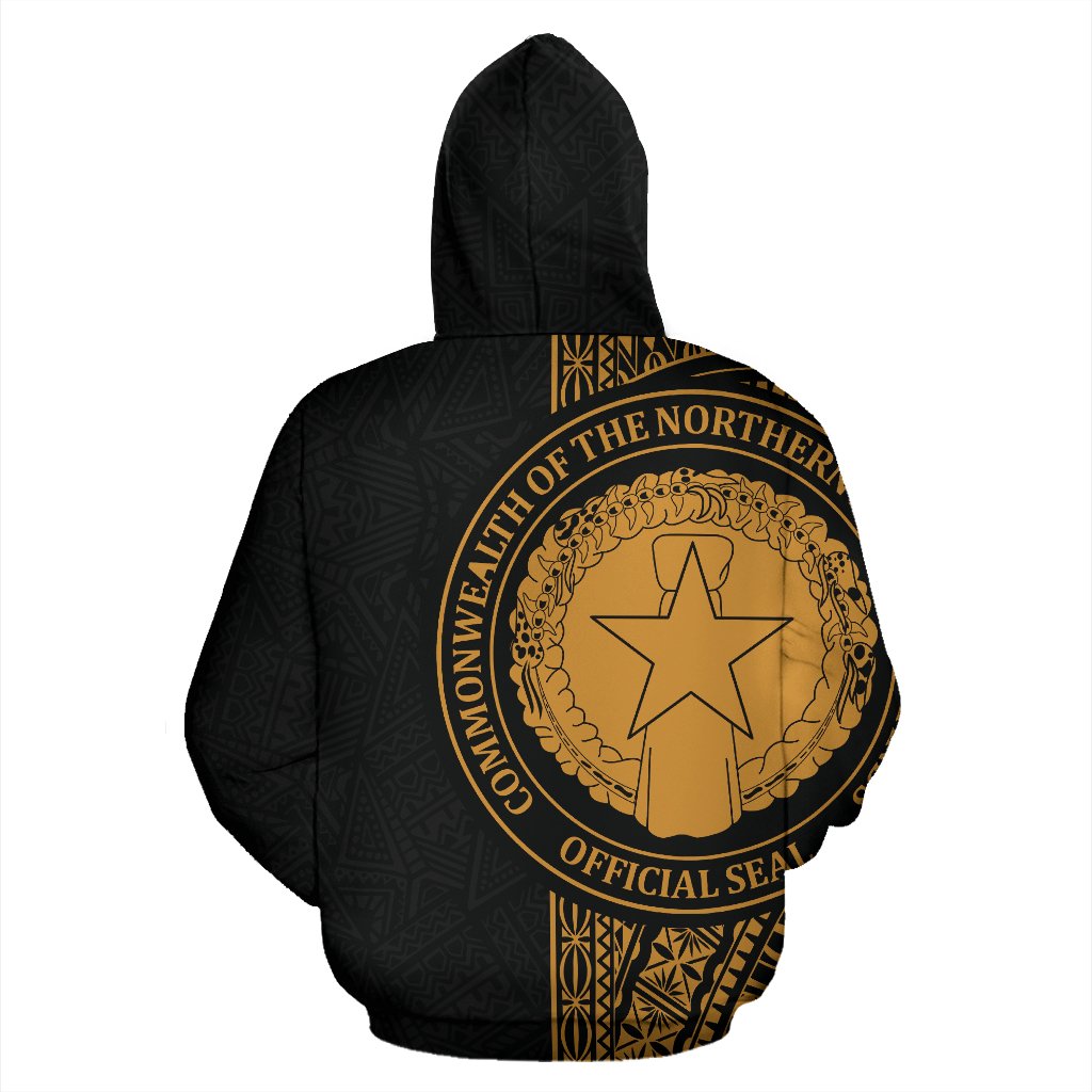 Northern Mariana Islands Polynesian All Over Zip up Hoodie Gold Line - Polynesian Pride