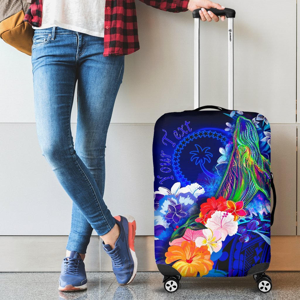 Custom Personalised Chuuk Luggage Covers - Humpback Whale with Tropical Flowers (Blue) Blue - Polynesian Pride