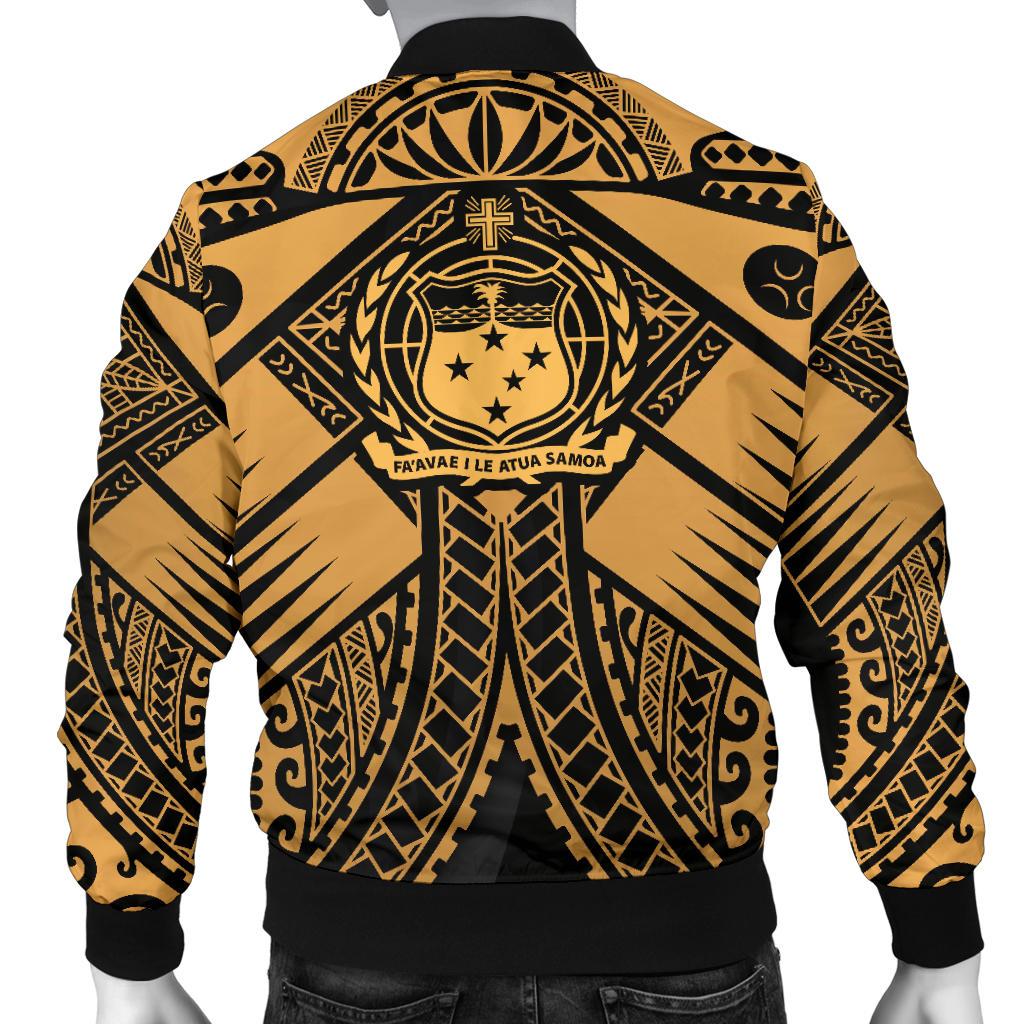 Samoa Polynesian Men's Bomber Jacket - Samoa Gold Seal with Polynesian Tattoo - Polynesian Pride