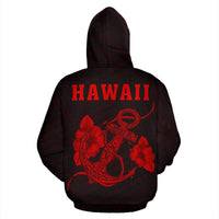 Polynesian Kakau Anchor Hibiscus Hawaii Hoodie Red - Polynesian Pride
