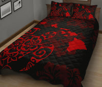 Turtle Hibiscus Map Red Quilt Bed Set - Polynesian Pride