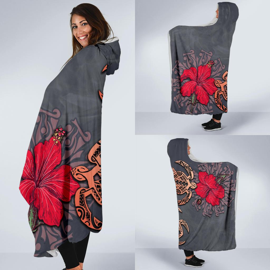 Hawaii Turtle Hibiscus Polynesian Hooded Blanket - Khoi Style - AH - Polynesian Pride