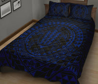 Hawaiian Kakau Honu Arc Blue Polynesian Quilt Bed Set - Polynesian Pride