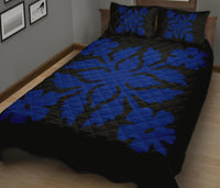 Hawaiian Quilt Bed Set Royal Pattern - Black And Blue - B2 Style - Polynesian Pride