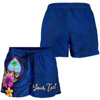 Guam Polynesian Custom Personalised Women's Shorts - Floral With Seal Blue - Polynesian Pride