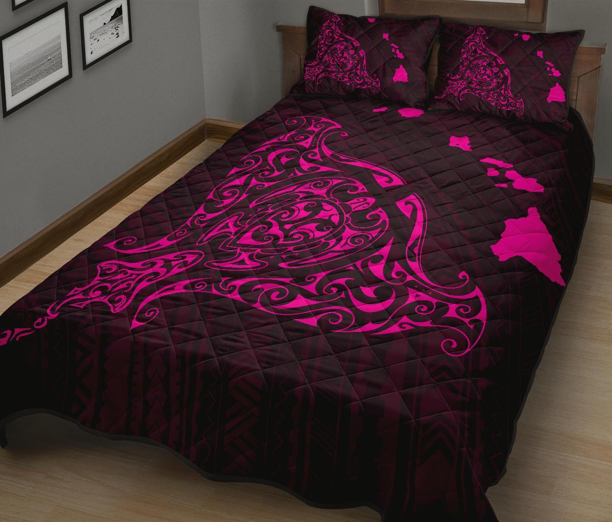 Rays Hawaii Map Polynesian Quilt Bed Set - Pink - Polynesian Pride