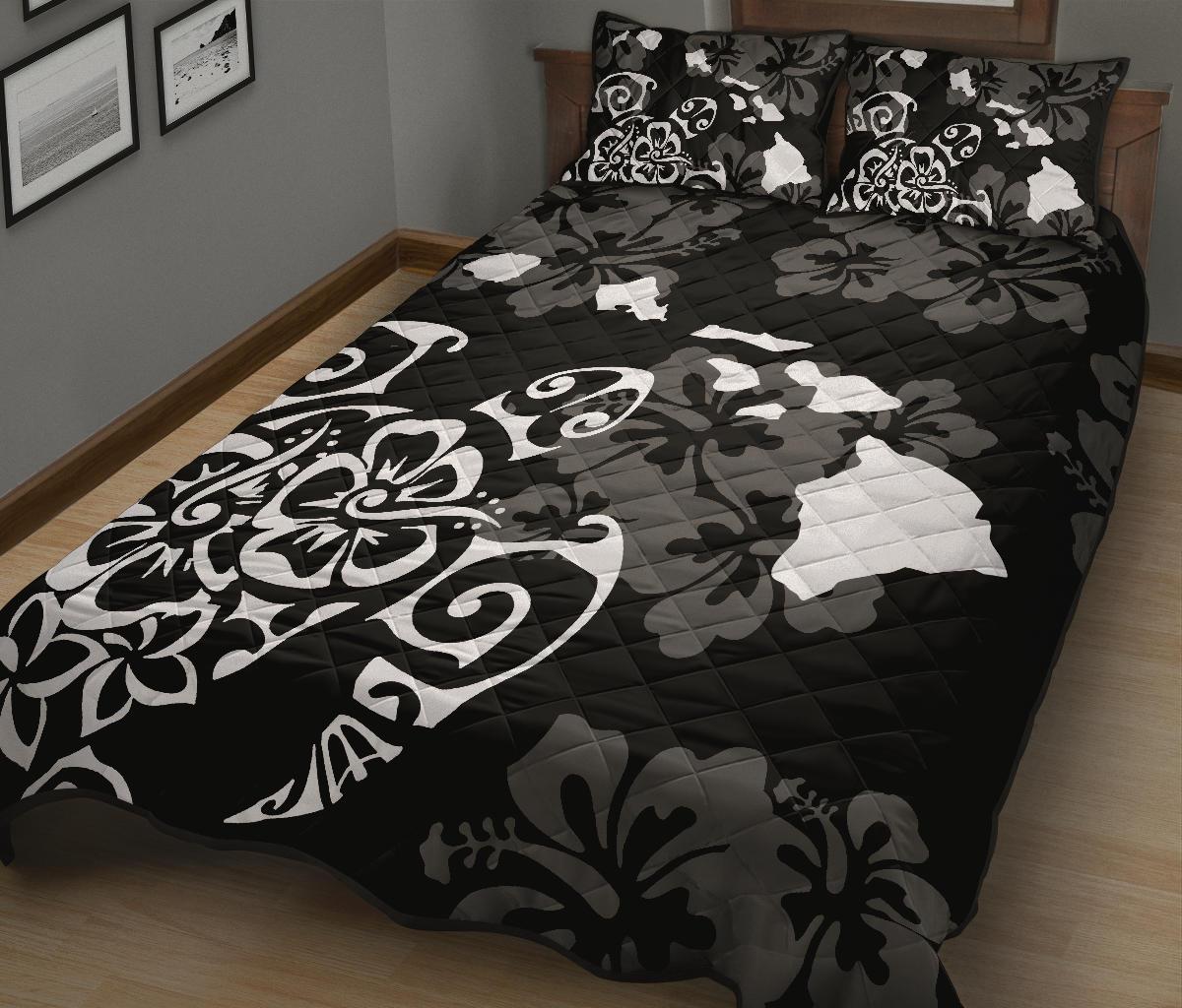 Turtle Hibiscus Map White Quilt Bed Set - Polynesian Pride