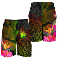 New Caledonia Polynesian Men's Shorts - Hibiscus and Banana Leaves - Polynesian Pride