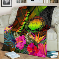 Northern Mariana Islands Personalised Premium Blanket - Hibiscus and Banana Leaves - Polynesian Pride