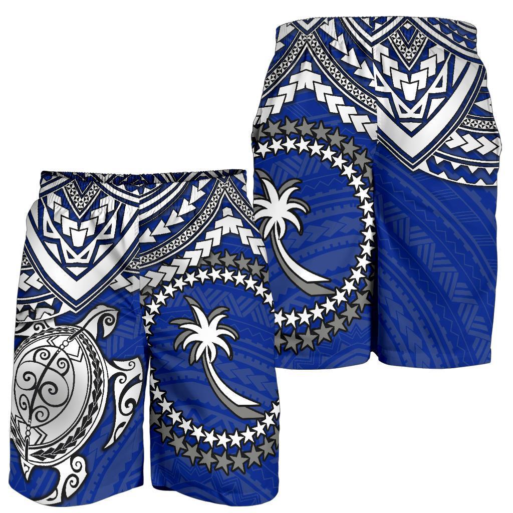 Chuuk Polynesian Short (Men) - White Turtle (Blue) BLUE - Polynesian Pride