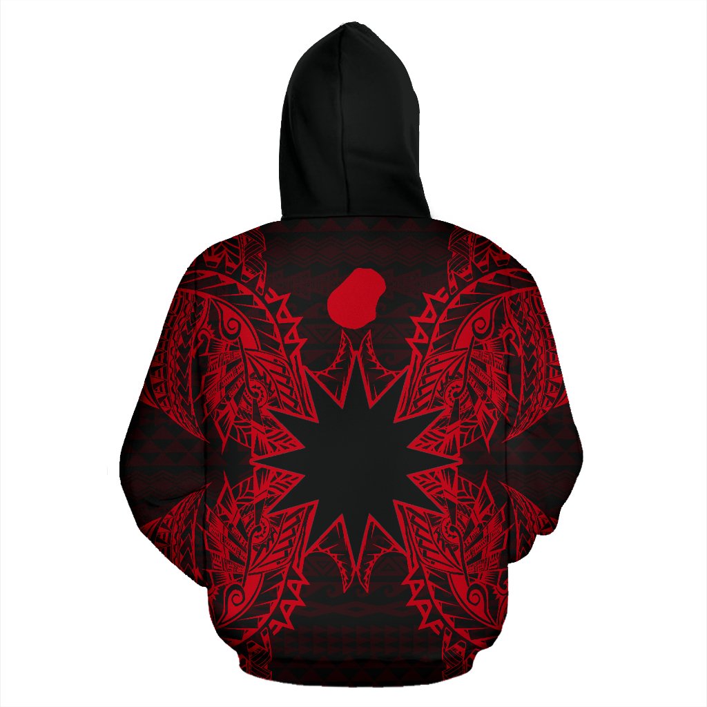 Nauru Polynesian ll Over Hoodie Map Red - Polynesian Pride