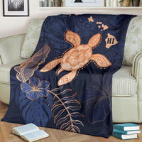 Hawaii Kakau Polynesian Turtle Map Premium Blanket - Indigo Ver 1 White - Polynesian Pride