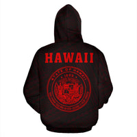 Polynesian Kakau Seal of Hawaii Zip Hoodie Red - Polynesian Pride