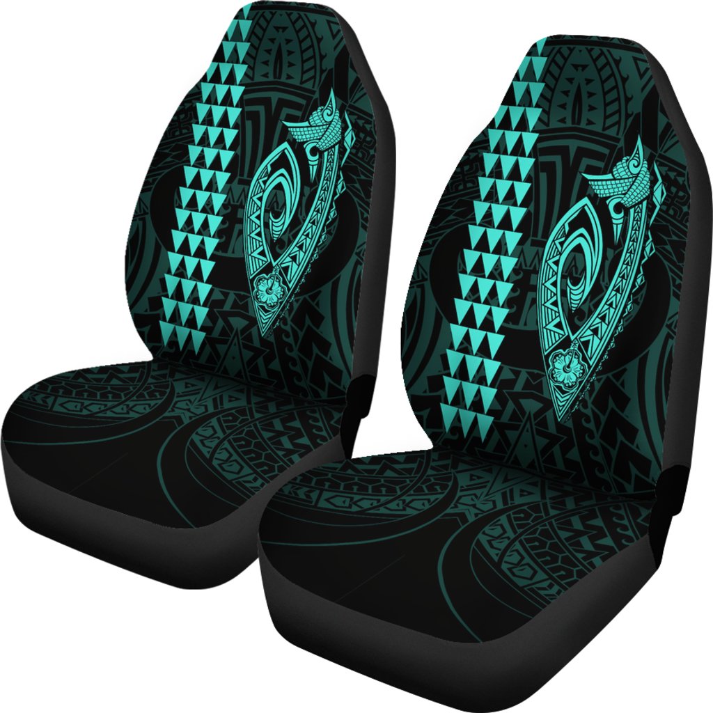 Hawaii Kakau Makau Fish Hook Polynesian Car Seat Covers - Turquoise Universal Fit Turquoise - Polynesian Pride