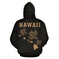 Polynesian Kakau Three Turtle Map of Hawaii Hoodie Gold - Polynesian Pride