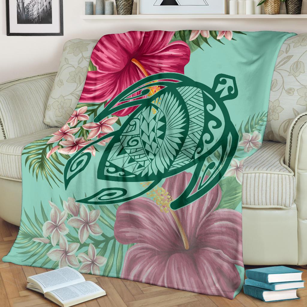 Hawaii Turtle Hibiscus Plumeria Premium Blanket - Hug Style - Polynesian Pride