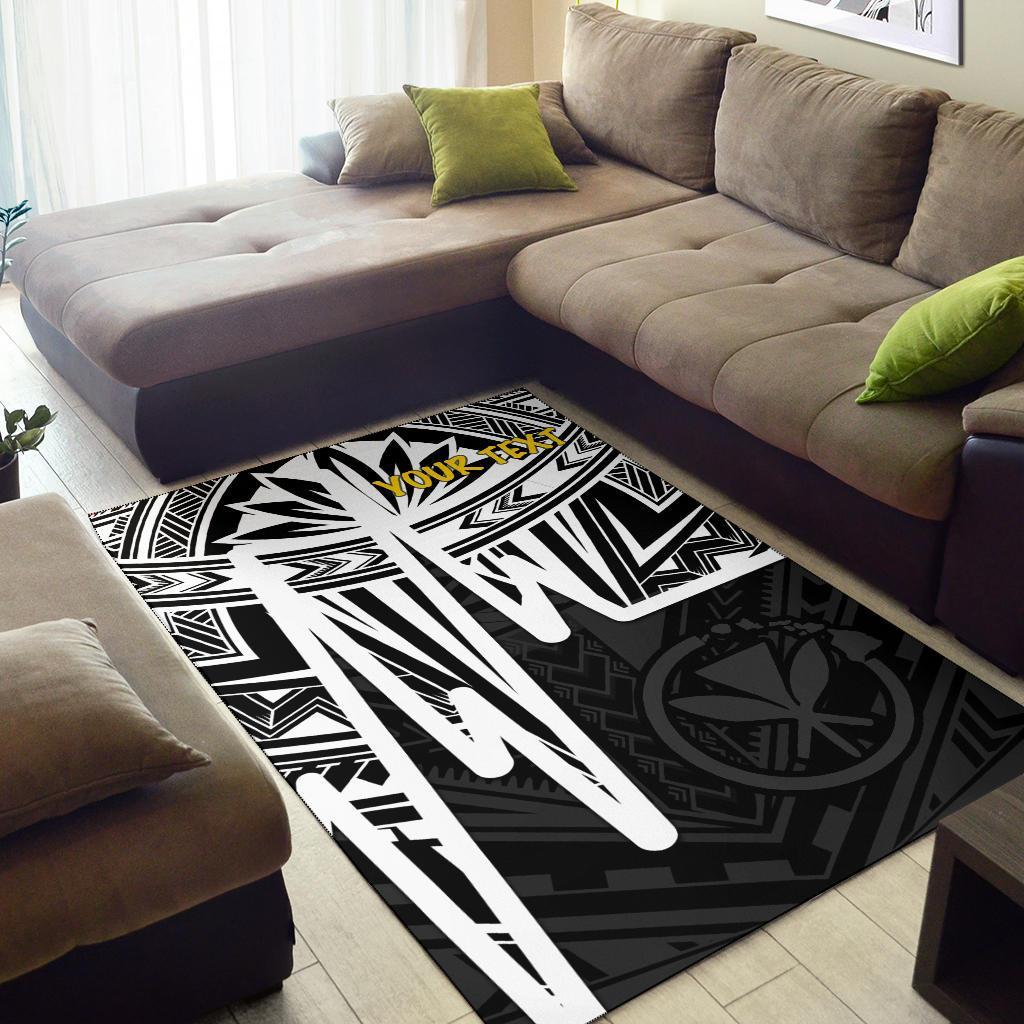 Hawaii Personalised Area Rugs - Kanaka Maoli With Polynesian Pattern In Heartbeat Style (Black,White) - Polynesian Pride