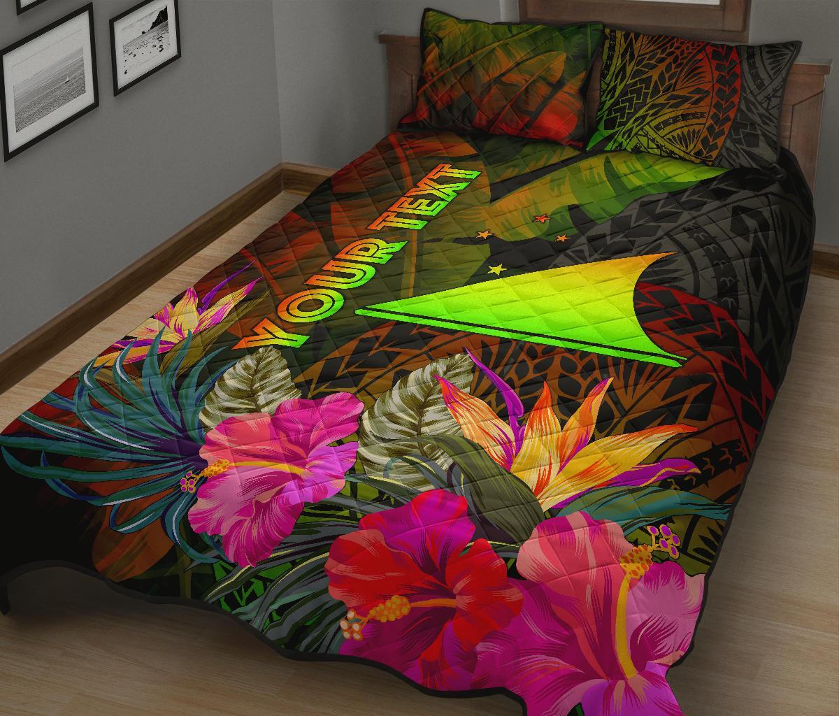 Tokelau Polynesian Personalised Quilt Bed Set - Hibiscus and Banana Leaves - Polynesian Pride