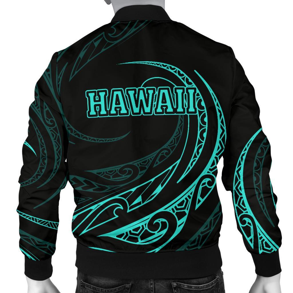 Hawaii Turtle Map Polynesian Men's Bomber Jacket - Turquoise - Frida Style - Polynesian Pride