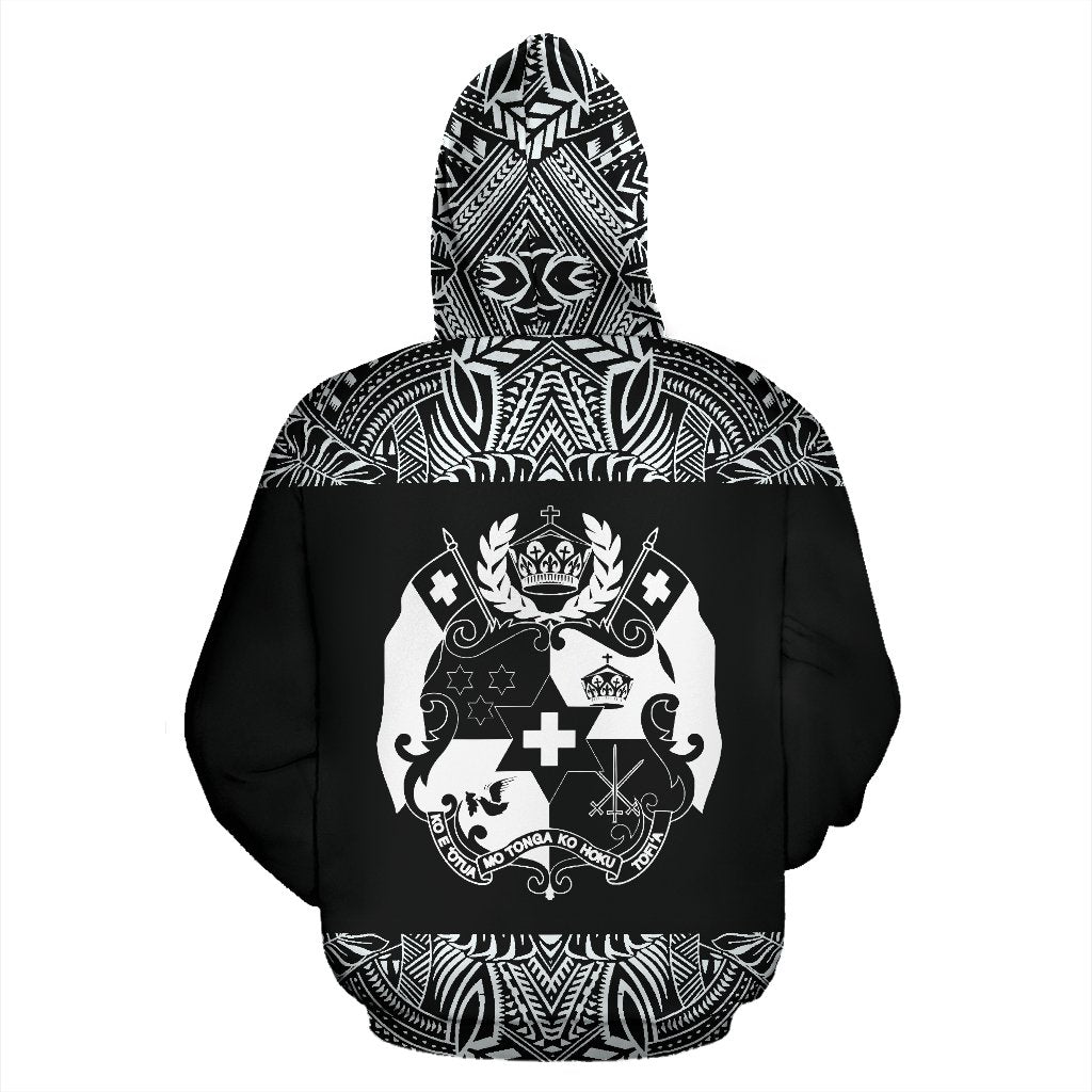 Tonga All Over Hoodie Polynesian Black and White - Polynesian Pride