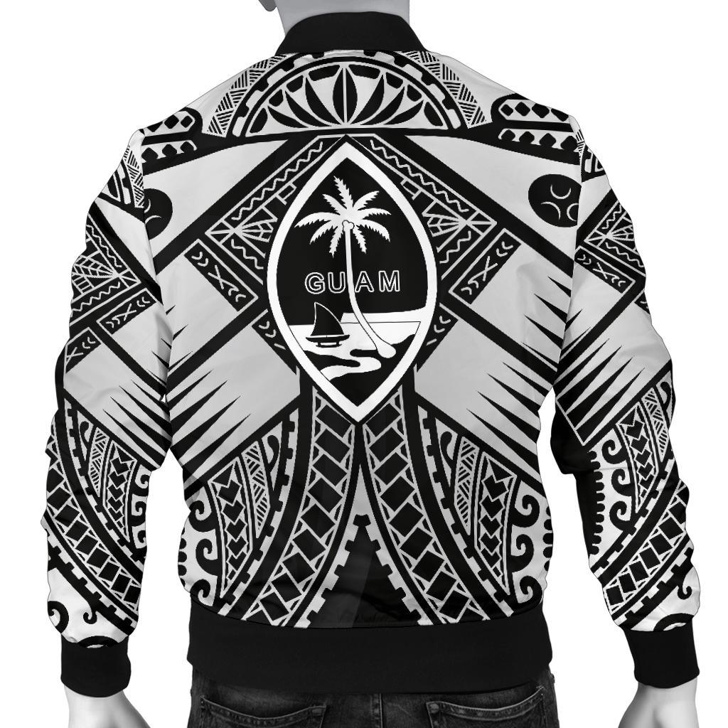 Guam Polynesian Men's Bomber Jacket - Guam White Seal with Polynesian Tattoo Ver 01 - Polynesian Pride
