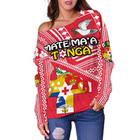 Mate Ma'a Tonga Off Shoulder Sweater Coat Of Arms - Polynesian Pride
