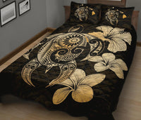 Hibiscus Plumeria Mix Polynesian Gold Turtle Quilt Bed Set - Polynesian Pride