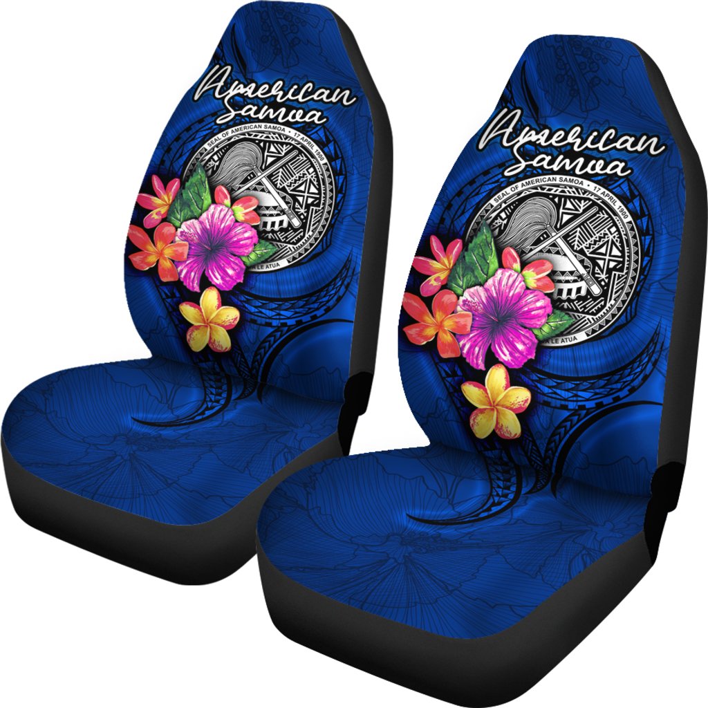 American Samoa Polynesian Car Seat Covers - Floral With Seal Blue - Polynesian Pride