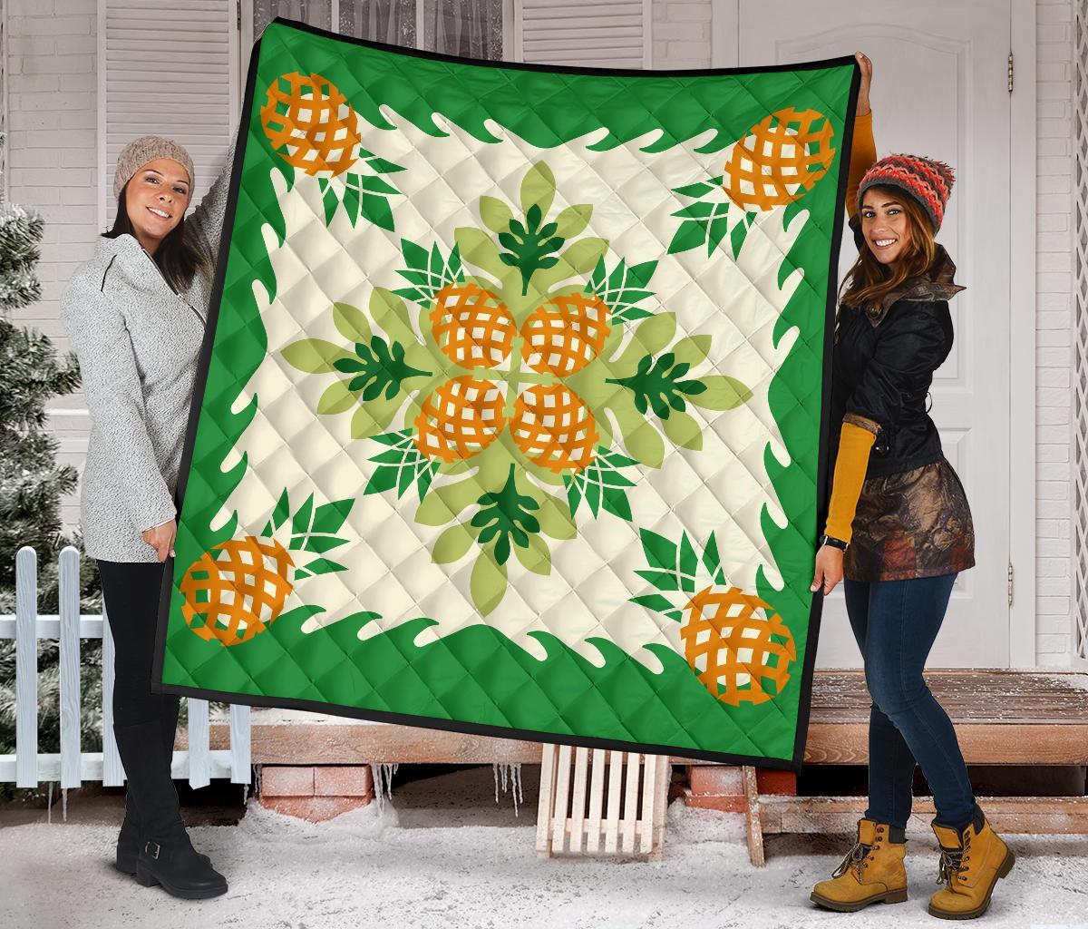 Hawaiian Pineapple leaves Tropical Pattern Premium Quilt - Green - Argu Style - AH - Polynesian Pride