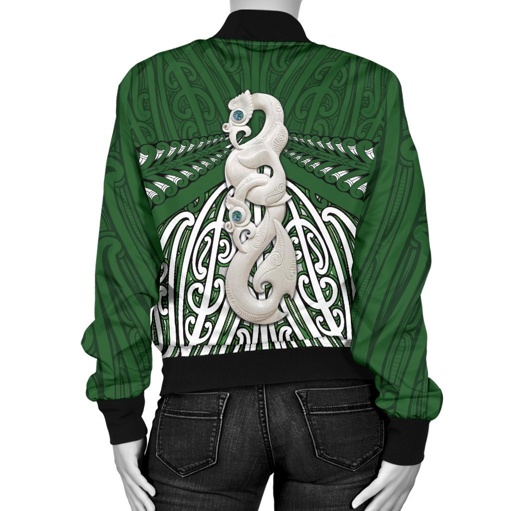 Maori Moko Tattoo Bomber Jacket for Women, Manaia Pounamu - Polynesian Pride