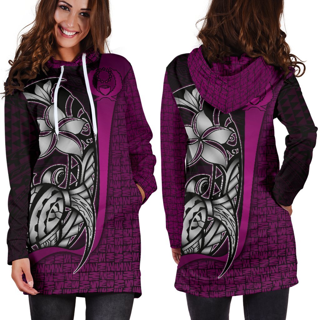 Pohnpei Micronesian Women's Hoodie Dress Blackberry - Turtle With Hook - Polynesian Pride