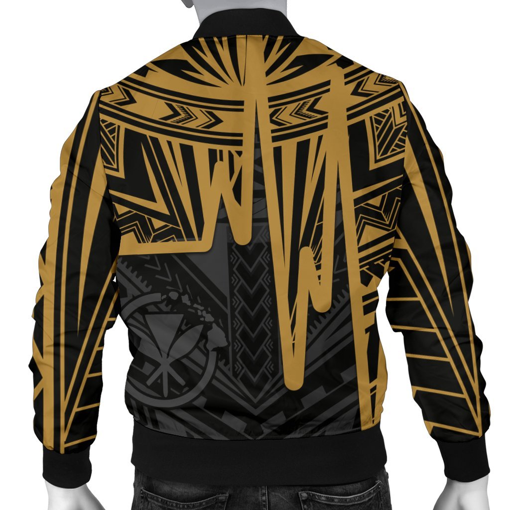 Hawaii Men's Bomber Jacket - Kanaka Maoli With Polynesian Pattern In Heartbeat Style (Gold) - Polynesian Pride