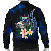 Samoa Polynesian Men's Bomber Jacket - Turtle With Plumeria Flowers - Polynesian Pride