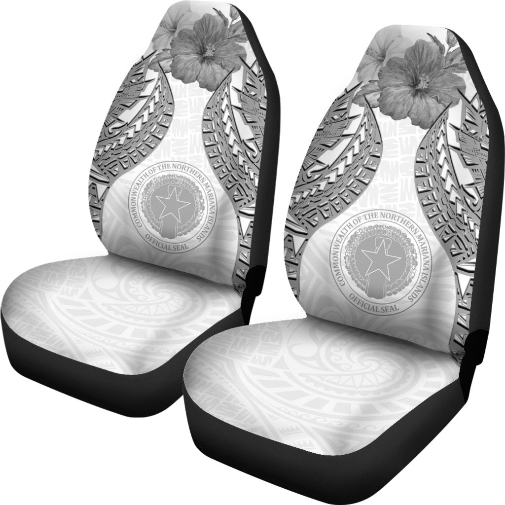 Northern Mariana Islands Polynesian Car Seat Covers Pride Seal And Hibiscus White - Polynesian Pride