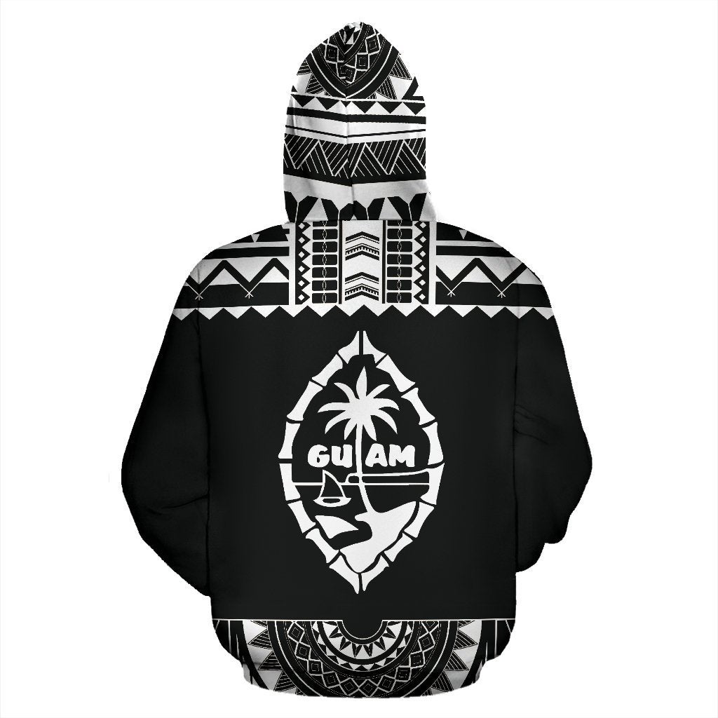 Guam All Over Zip up Hoodie Polynesian Black and White - Polynesian Pride
