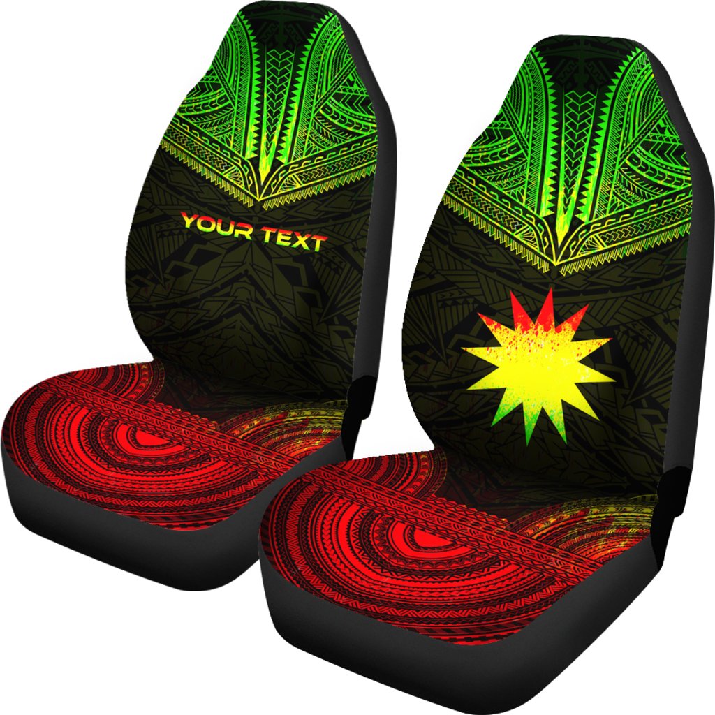 Nauru Custom Personalised Car Seat Cover - Nauru FLag Polynesian Chief Tattoo Reggae Version - Polynesian Pride