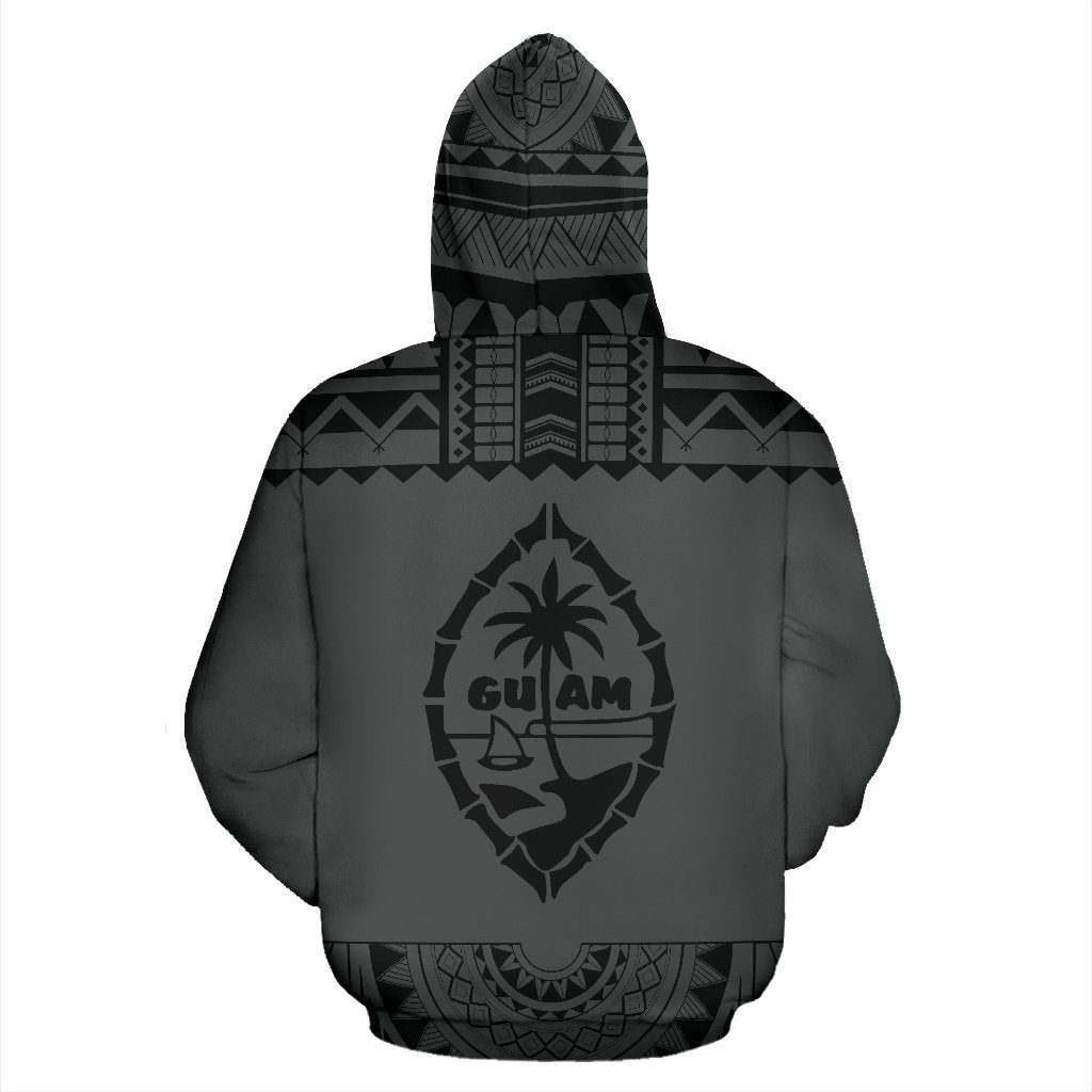 Guam All Over Zip up Hoodie Polynesian Grey and Black - Polynesian Pride