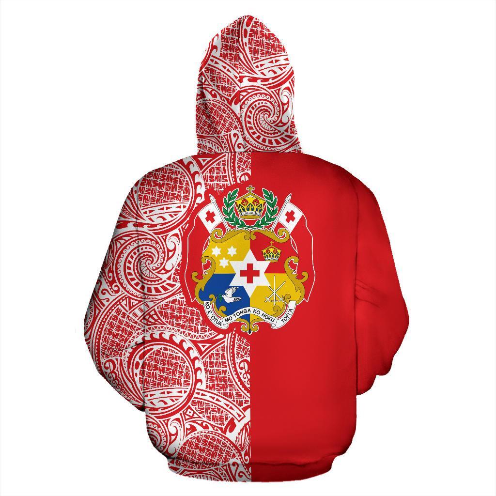 Tonga Zip up Hoodie Tonga Coat of Arms Polynesian Tattoo Half Style TH0 - Polynesian Pride