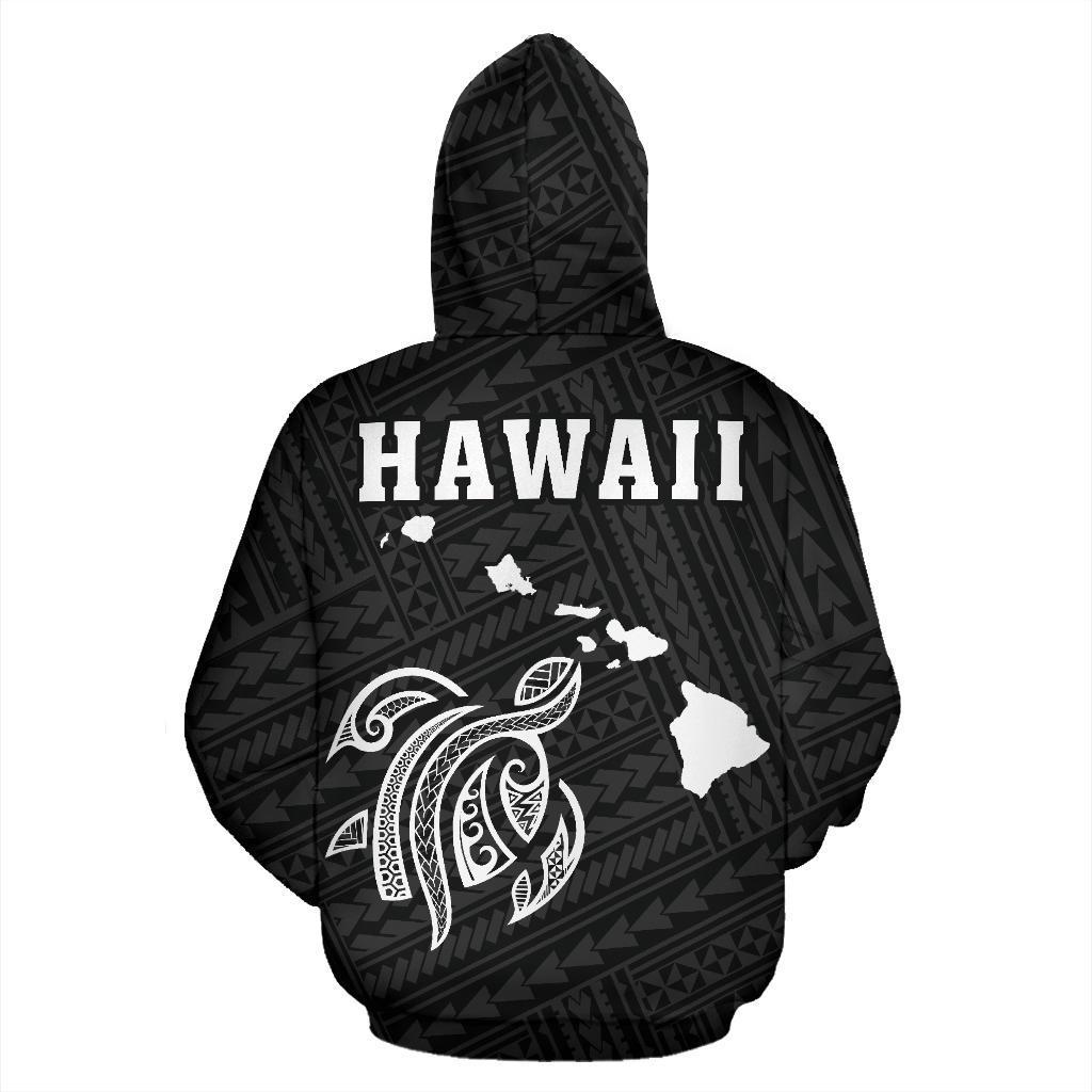 Polynesian Kakau Turtle Map of Hawaii Zip Hoodie White - Polynesian Pride
