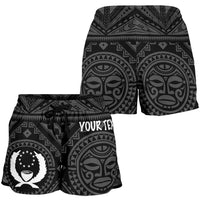 Pohnpei Personalised Women's Shorts - Pohnpei Seal With Polynesian Tattoo Style ( Black) - Polynesian Pride