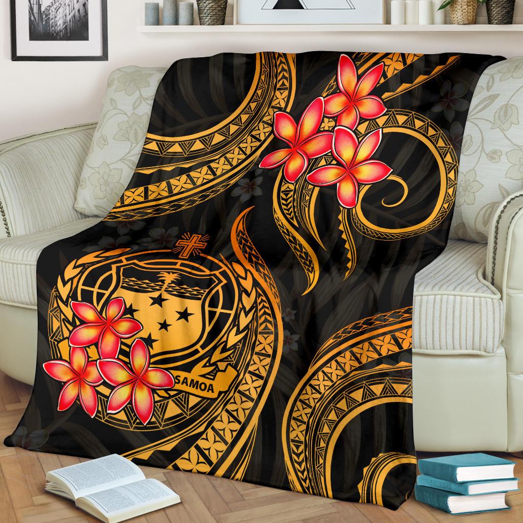 Samoa Polynesian Premium Blanket - Gold Plumeria - Polynesian Pride